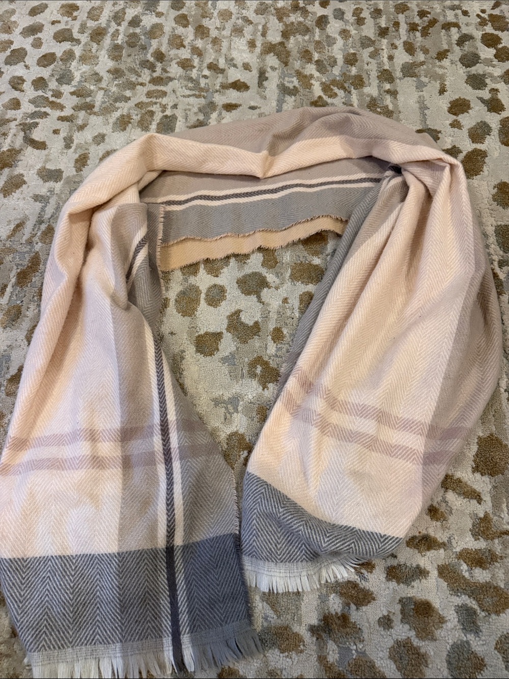 Nine West Blush Pink and Gray Plaid Wrap Scarf